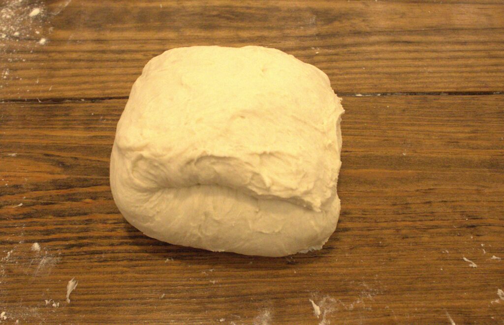 Shaping a loaf of sourdough bagel dough