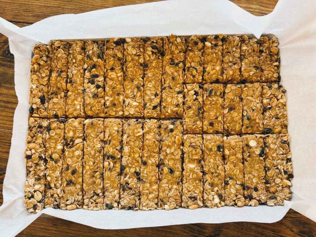 Homemade granola cut into bars.