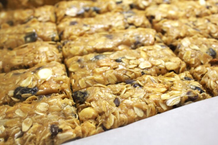 Homemade granola cut into bars.